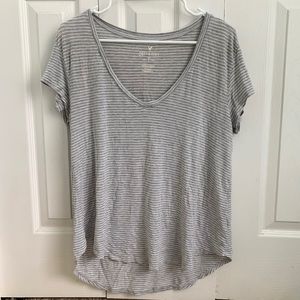 Gray and White Striped American Eagle T-Shirt